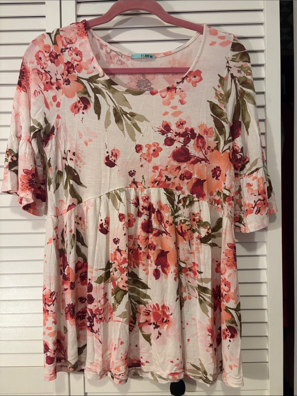 Floral Peplum Tunic Top - Pink Floral